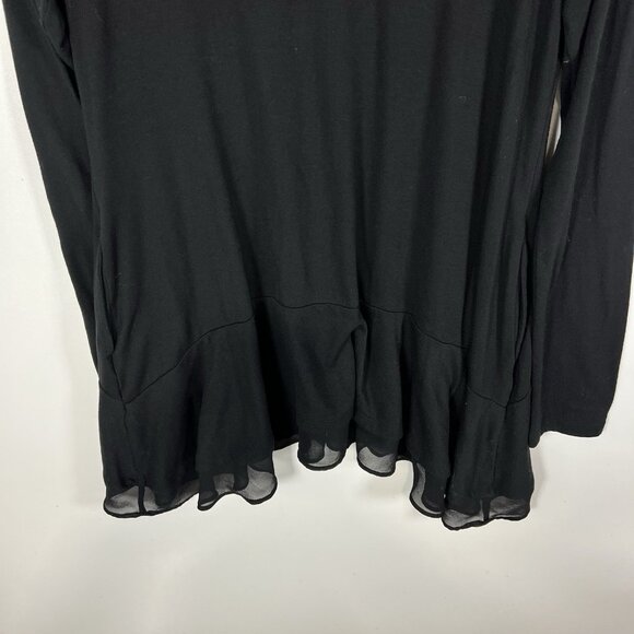 LOGO by Lori Goldstein Black Tunic Tee Slub Knit Ruffle Hem Womens Size Small - Picture 10 of 10